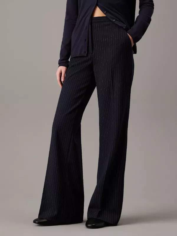 Wide Leg Pinstripe Trousers