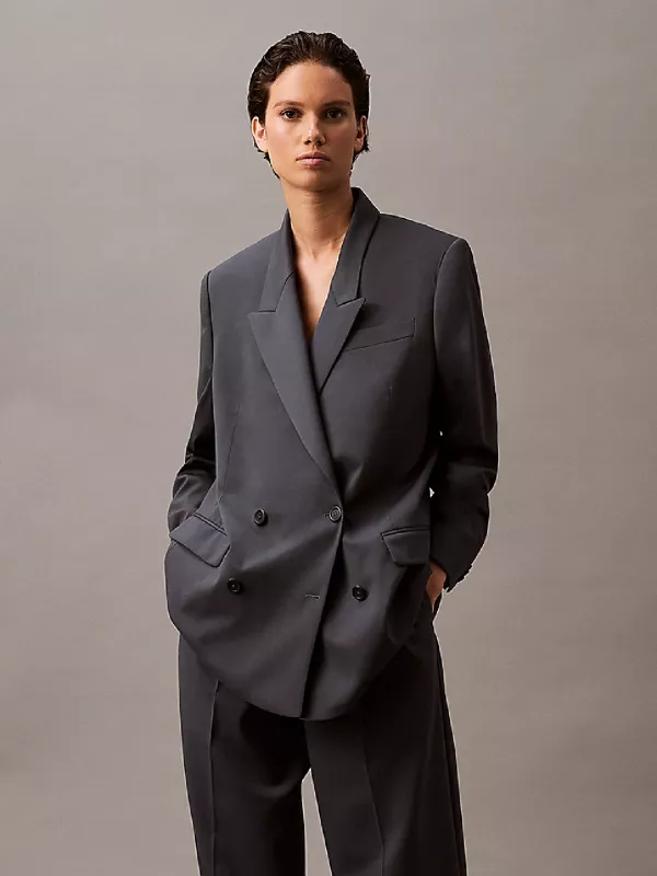 Double-Breasted Wool Gabardine Blend Blazer